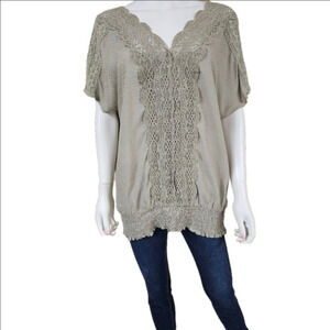 Live And Let Live Short Sleeve V-Neck Lace Detail Blouson Size 1X